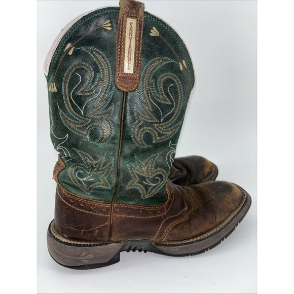 Shyanne Womens Size 9.5 Brown Green Leather Square Toe Cowboy Stockman Boots - Picture 6 of 10